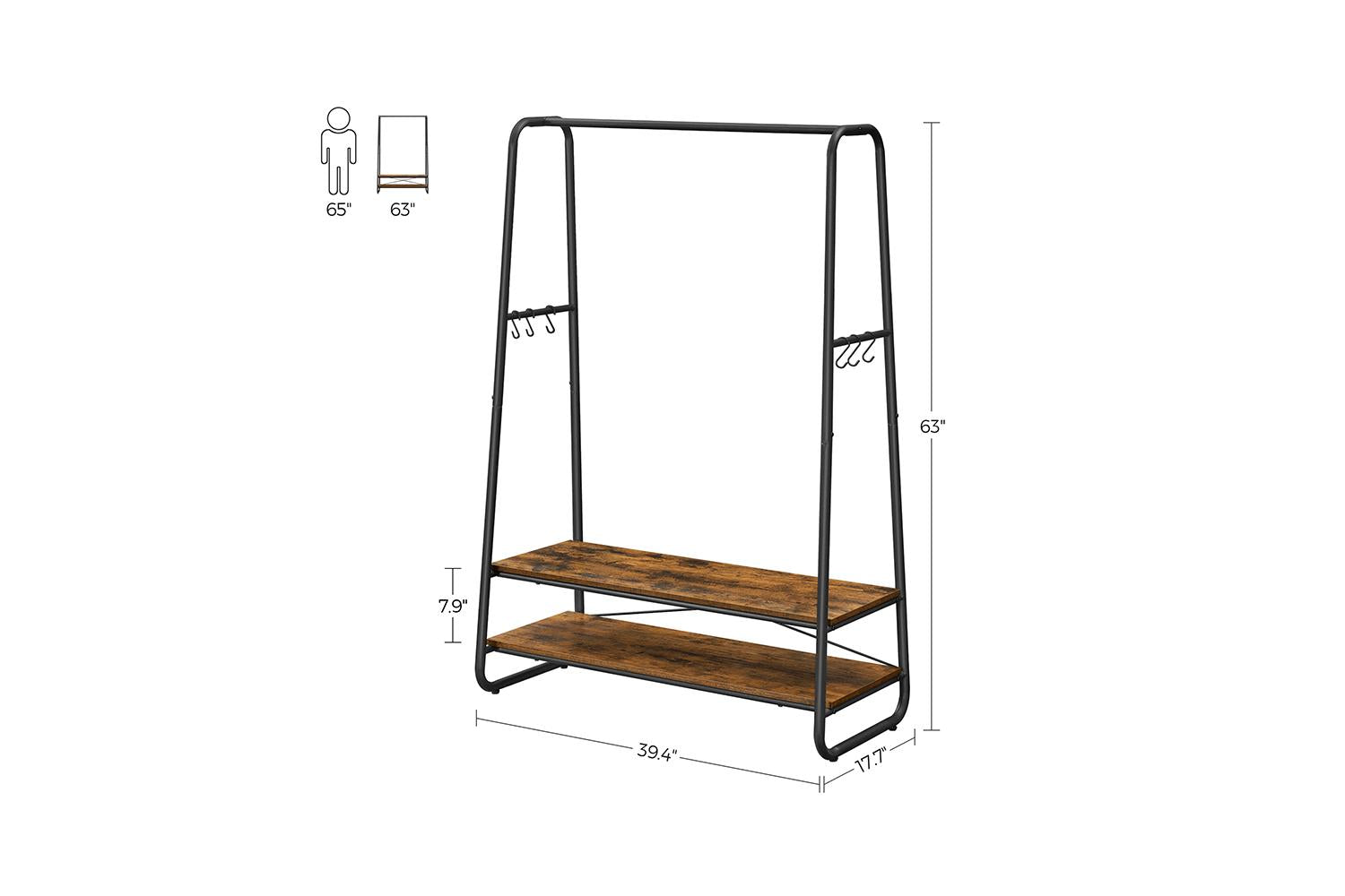 Vasagle Industrial Clothes Rack with Shelves | Rustic Brown & Black-8