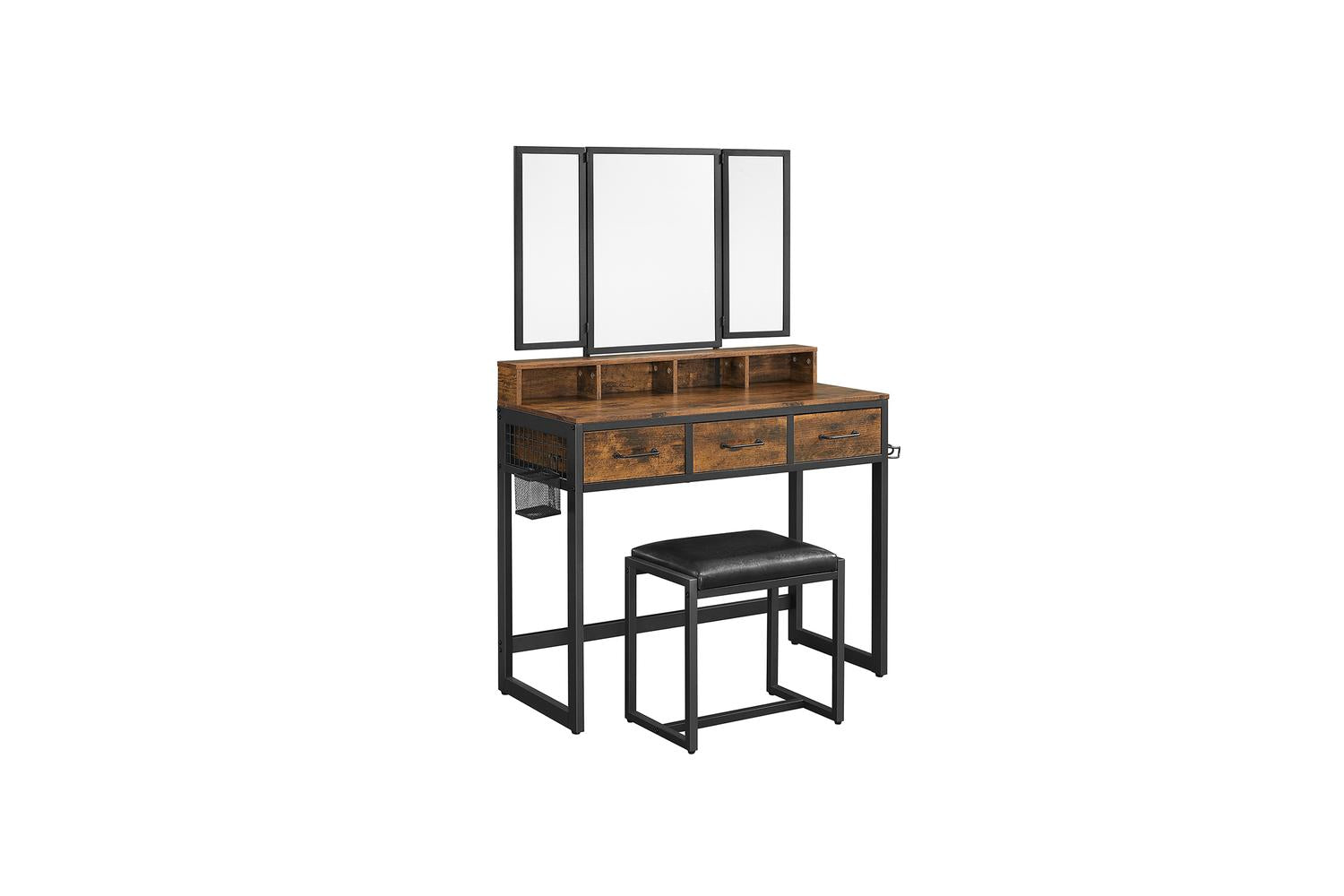 Vasagle Industrial Makeup Vanity Table Set | Rustic Brown & Black-2