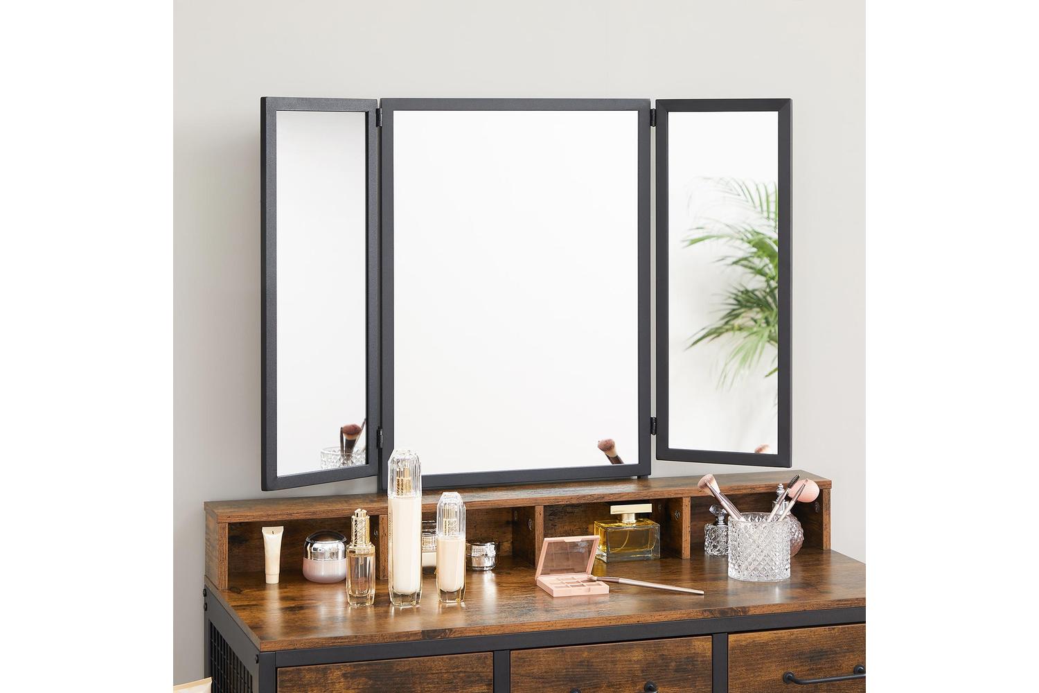 Vasagle Industrial Makeup Vanity Table Set | Rustic Brown & Black-5