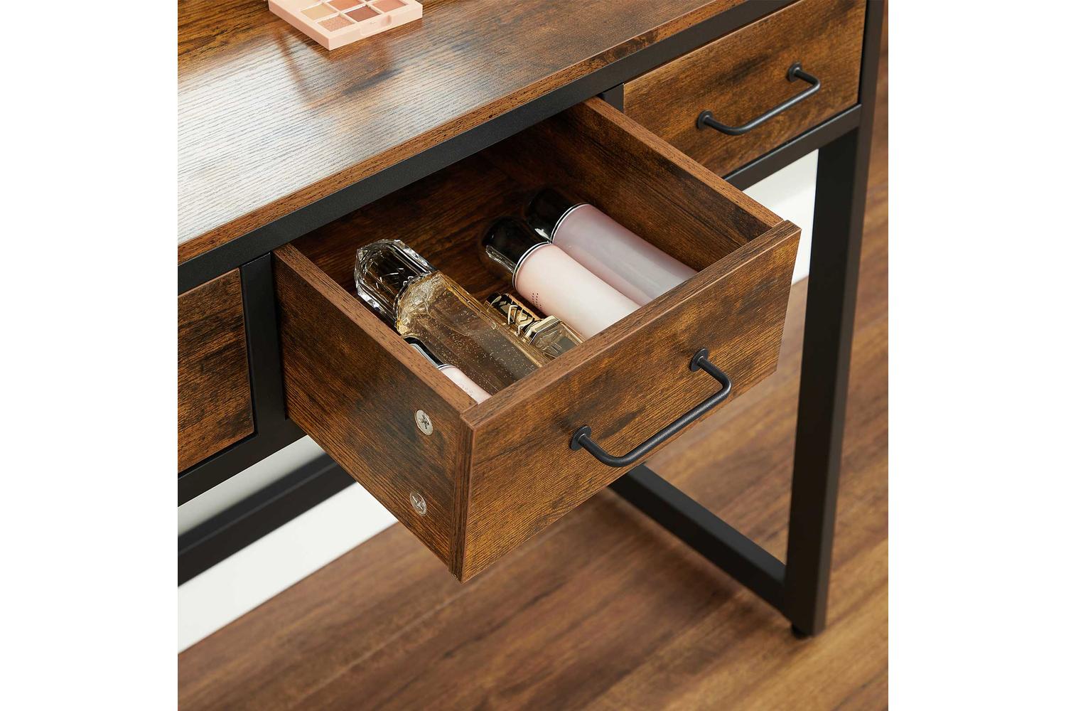 Vasagle Industrial Makeup Vanity Table Set | Rustic Brown & Black-6
