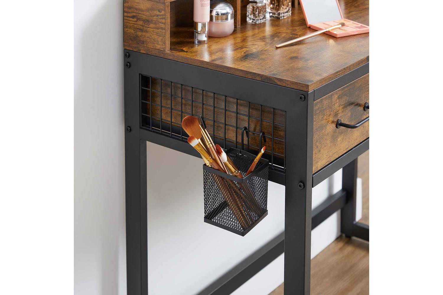 Vasagle Industrial Makeup Vanity Table Set | Rustic Brown & Black-7