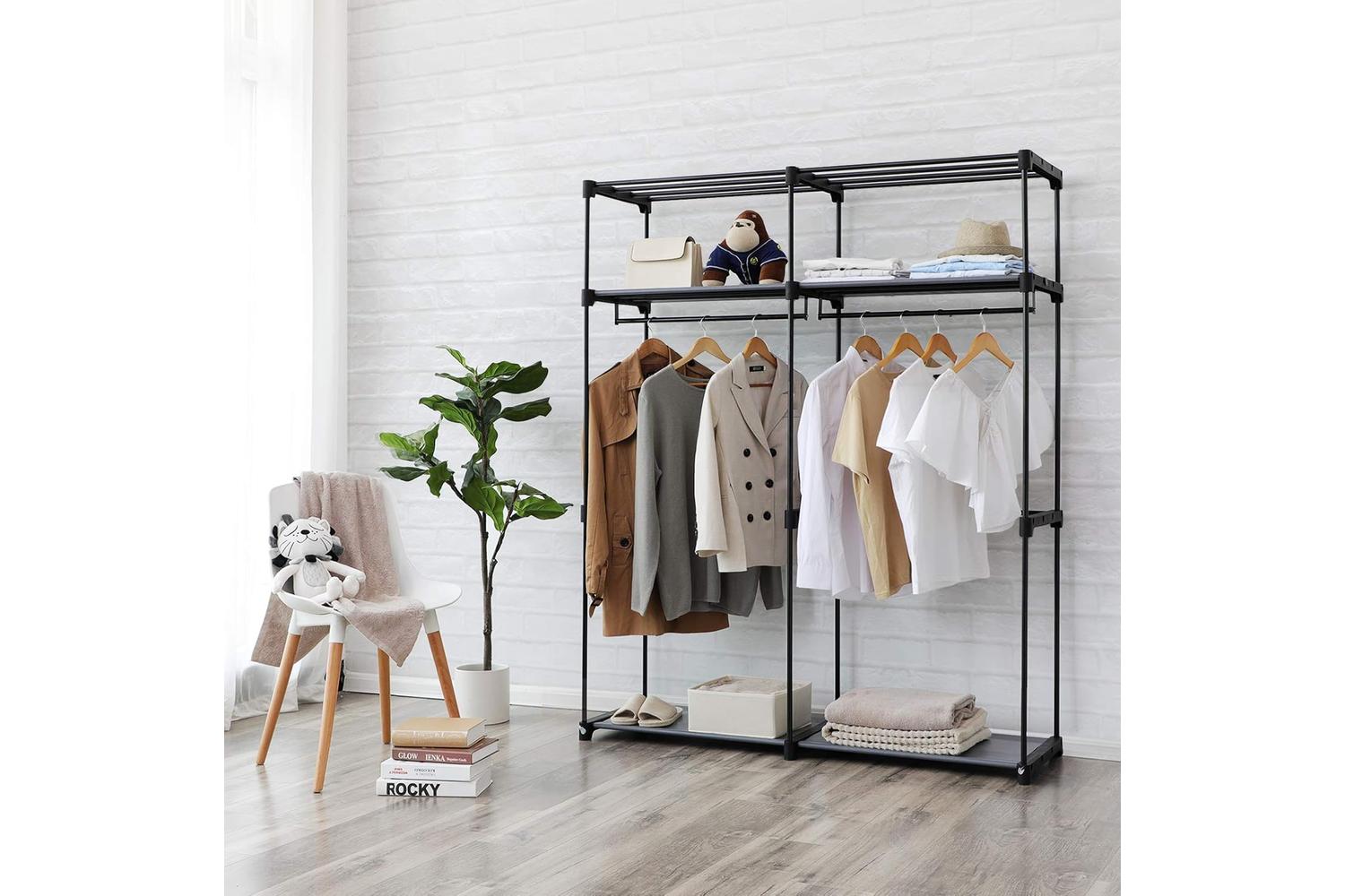Songmics Wardrobe with Hanging Rods | Black-4