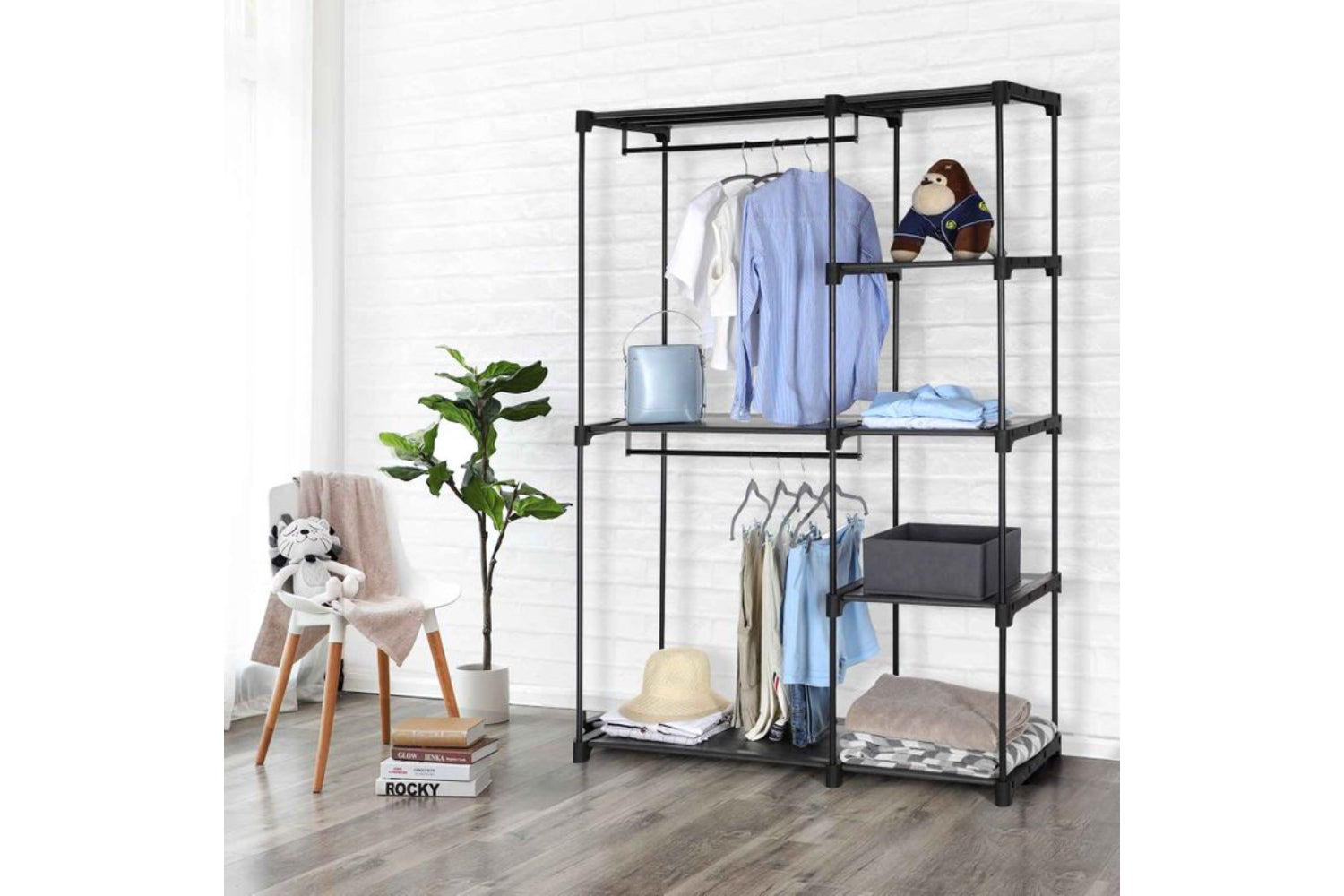 Songmics URYG24BK Freestanding Closet Organizer | Black-2