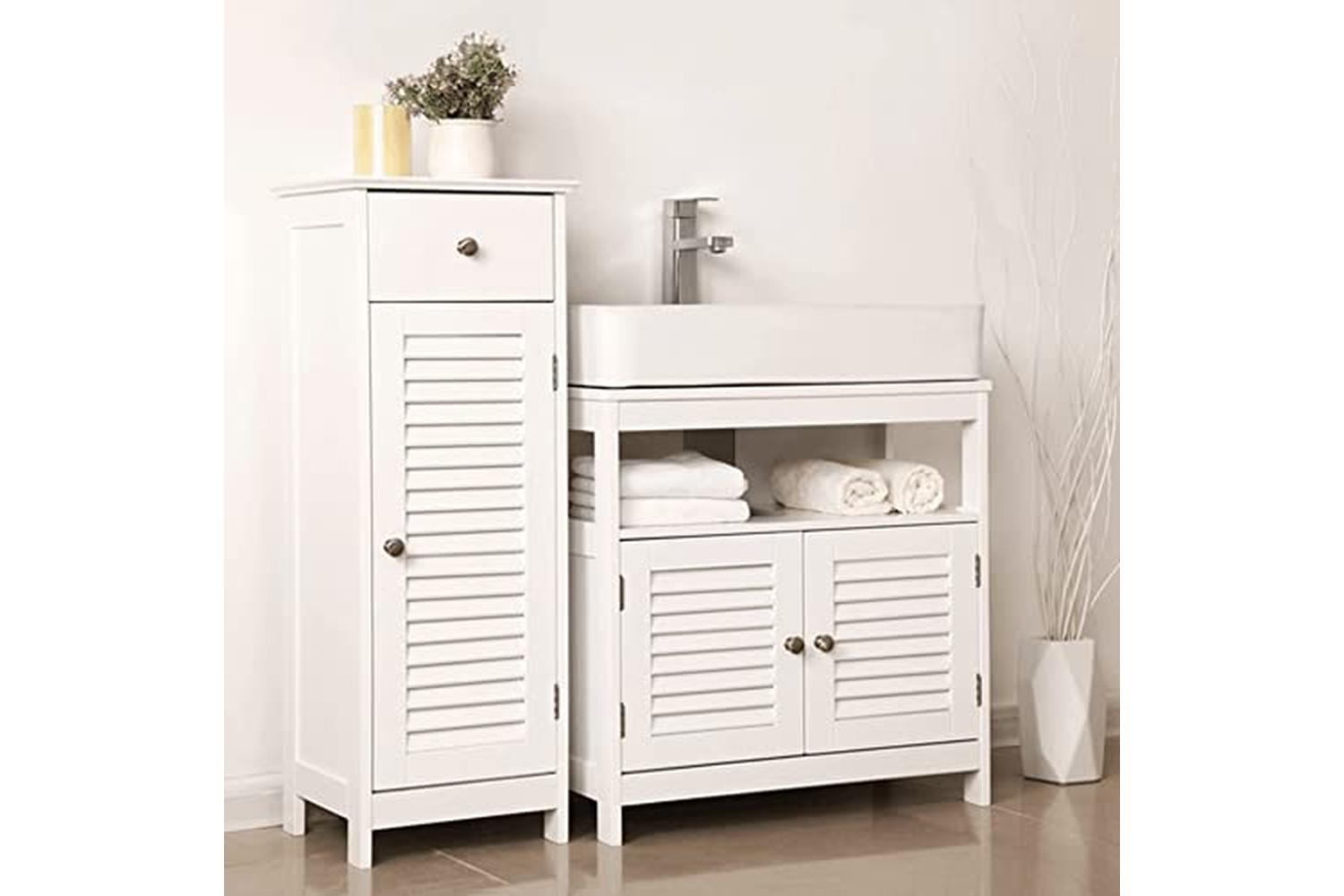 Vasagle BBC02WT Washbasin Cabinet with Louvered Doors-2