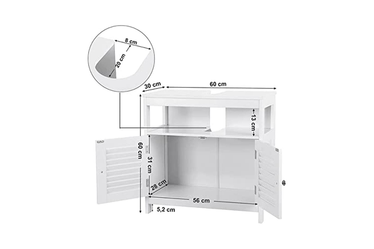 Vasagle BBC02WT Washbasin Cabinet with Louvered Doors-3