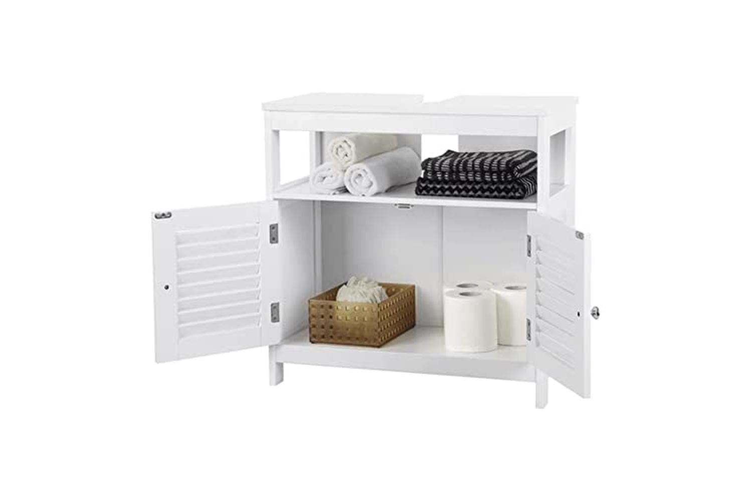 Vasagle BBC02WT Washbasin Cabinet with Louvered Doors-5