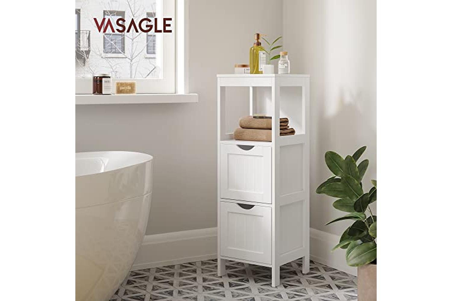 Vasagle BBC42WT Bathroom Shelf with 2 Drawers-4