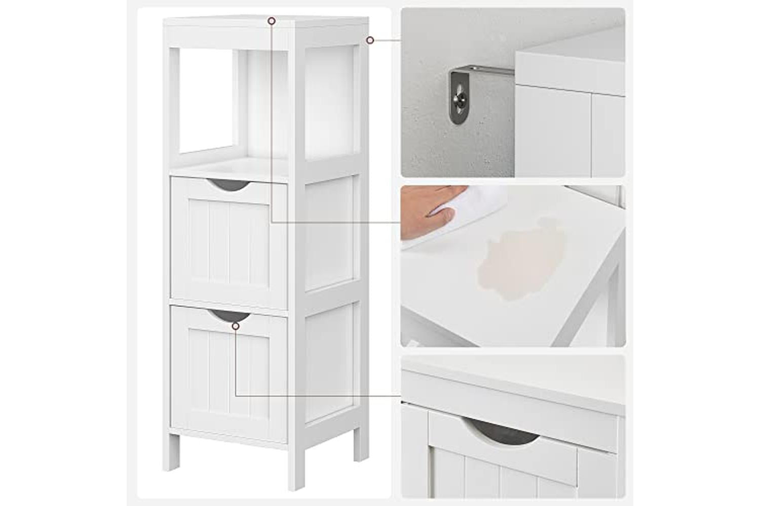 Vasagle BBC42WT Bathroom Shelf with 2 Drawers-6