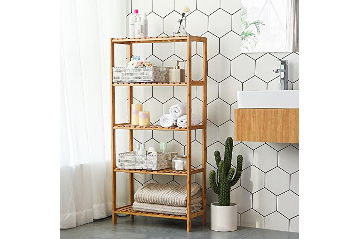 Songmics BCB35Y Bathroom Shelf Bamboo 5 Shelves-4