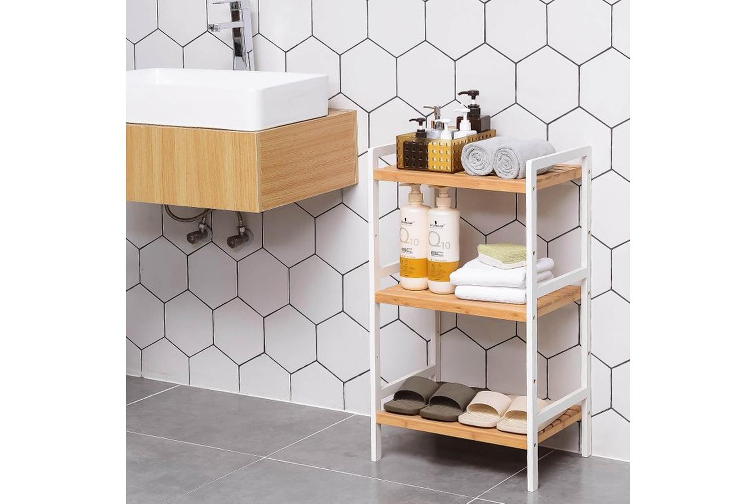 Songmics BCB73Y Standing Shelf Made of Bamboo | Natural & White-3