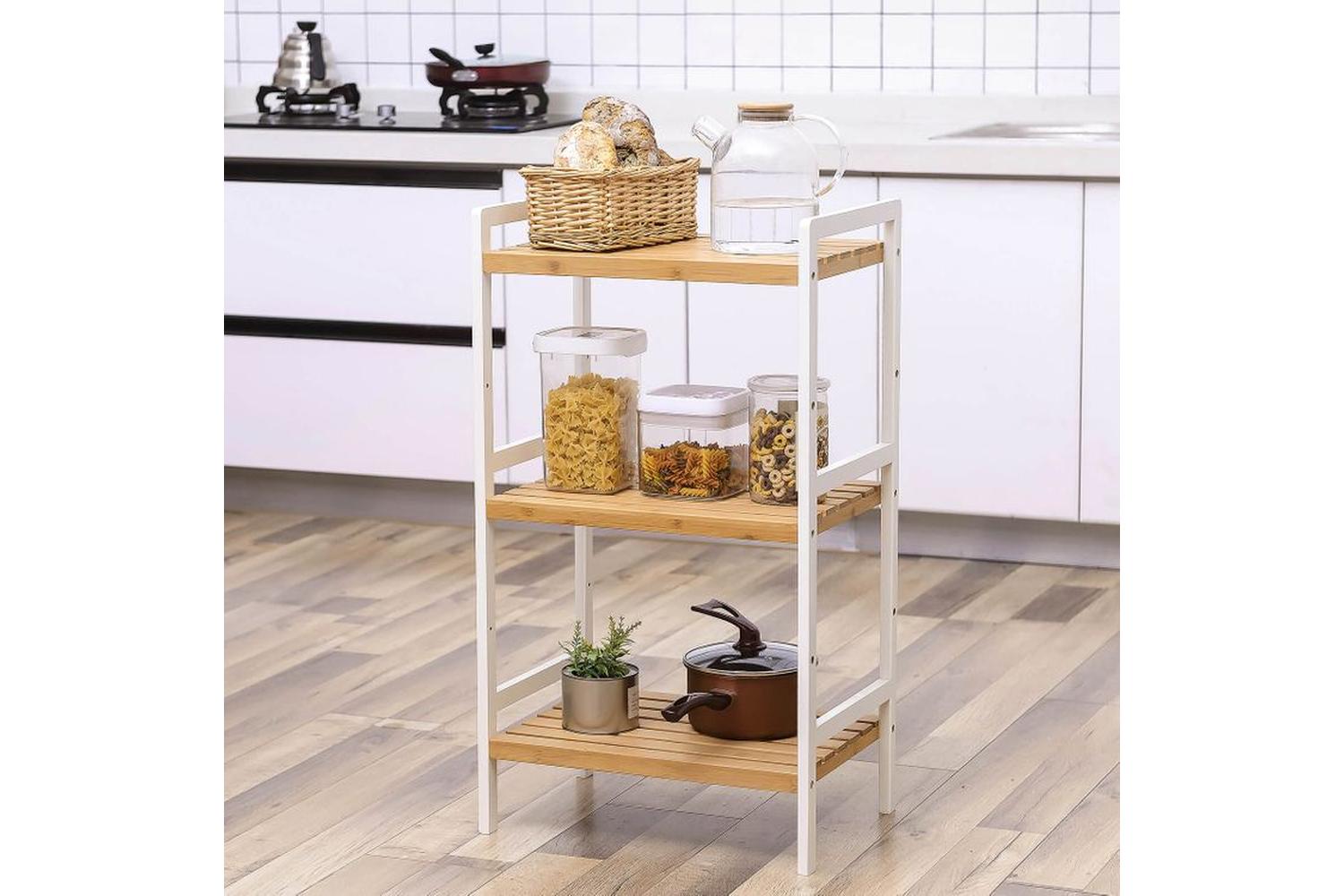 Songmics BCB73Y Standing Shelf Made of Bamboo | Natural & White-4