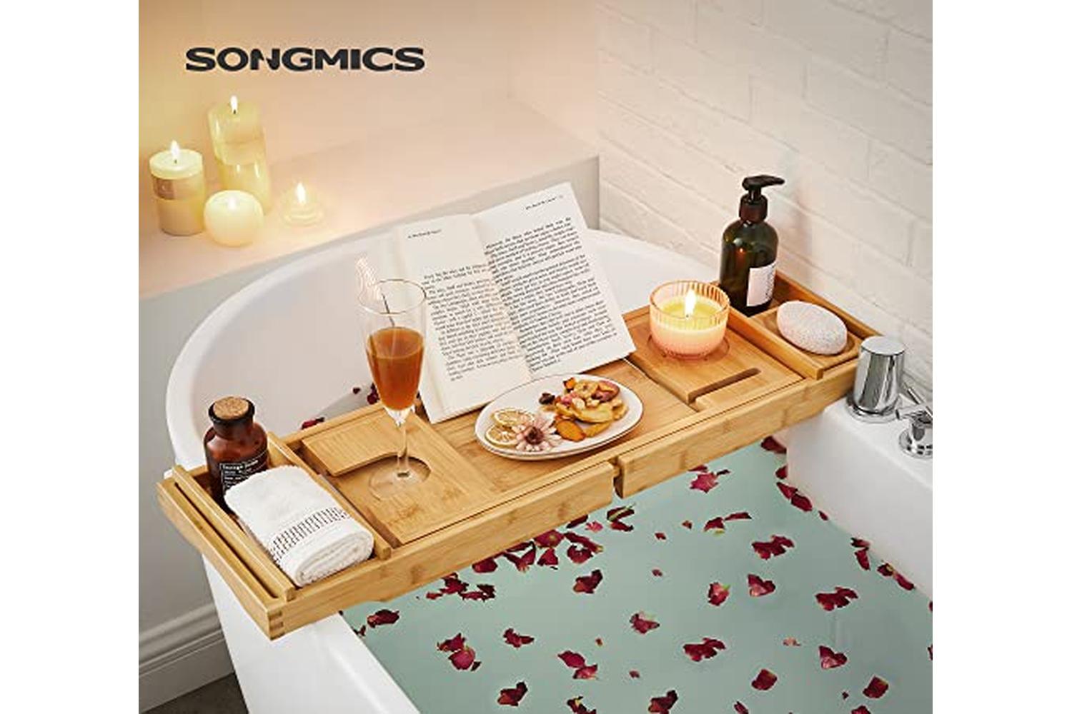 Songmics BCB88Y Bamboo Bathtub Shelf-2