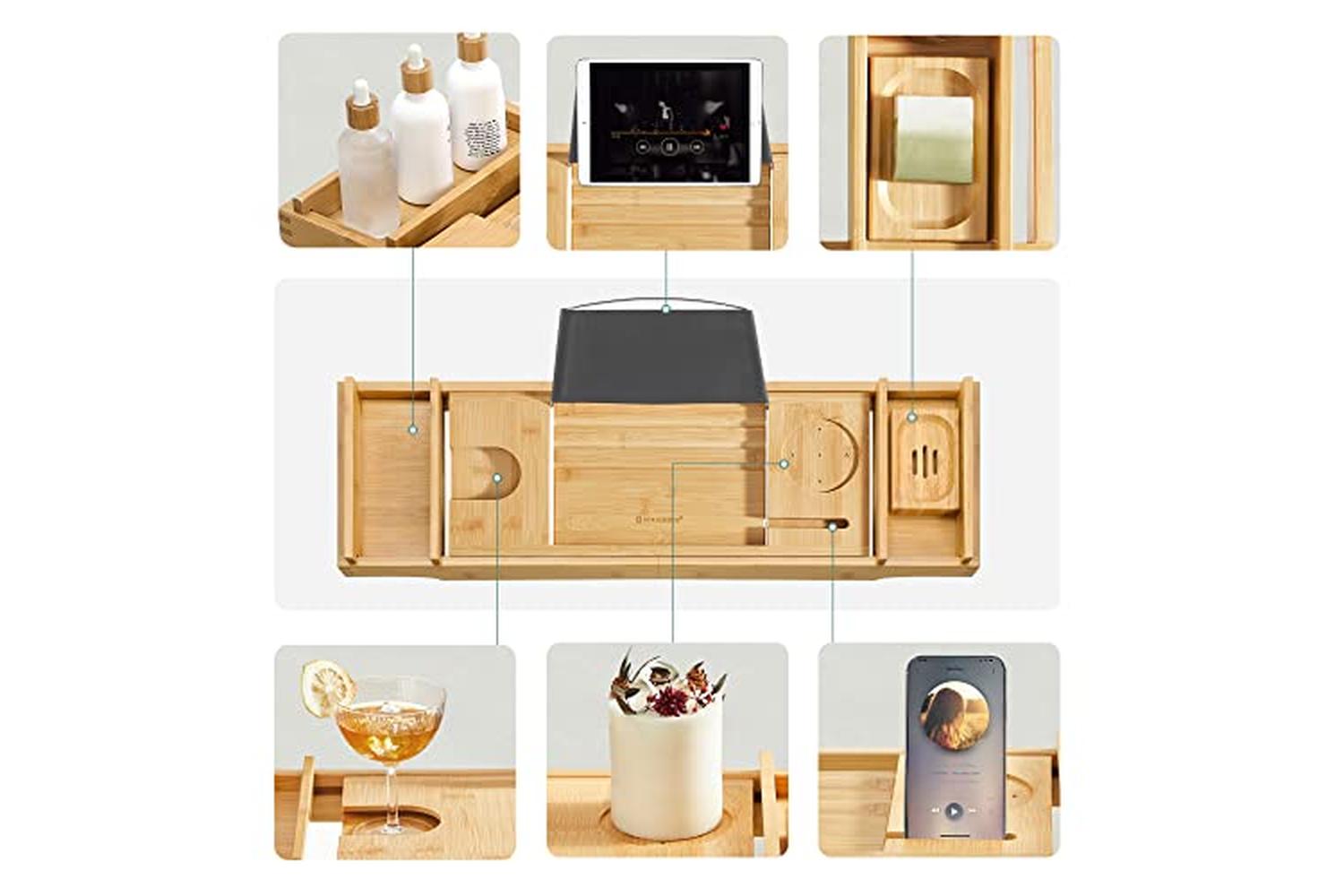 Songmics BCB88Y Bamboo Bathtub Shelf-5