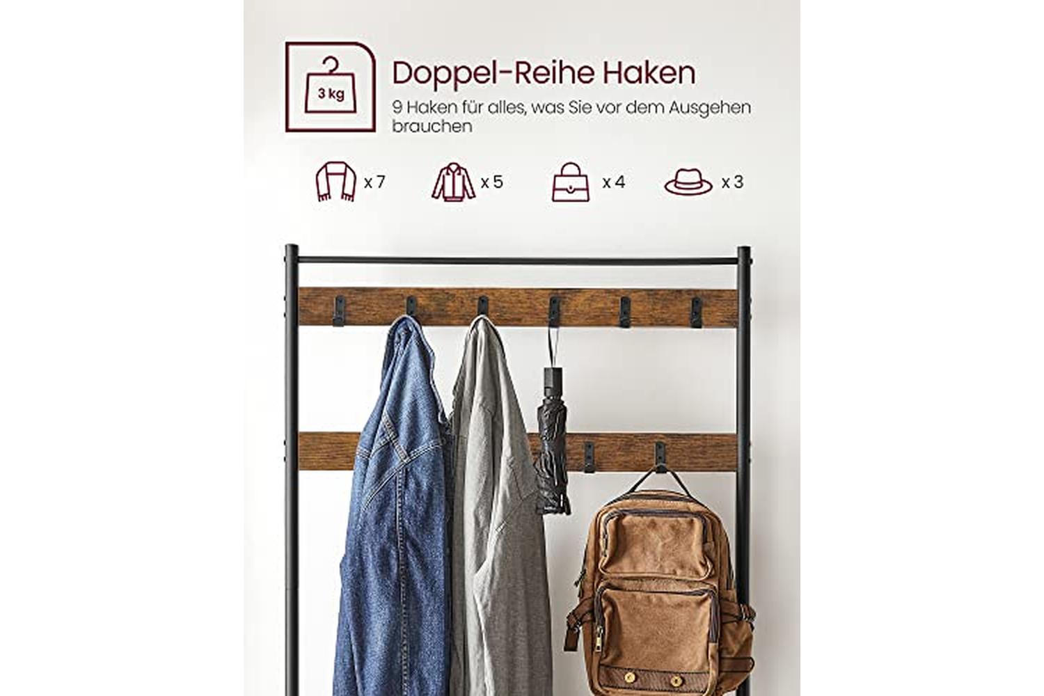 Vasagle HSR401B01 Coat Stand with 3 Shelves-2