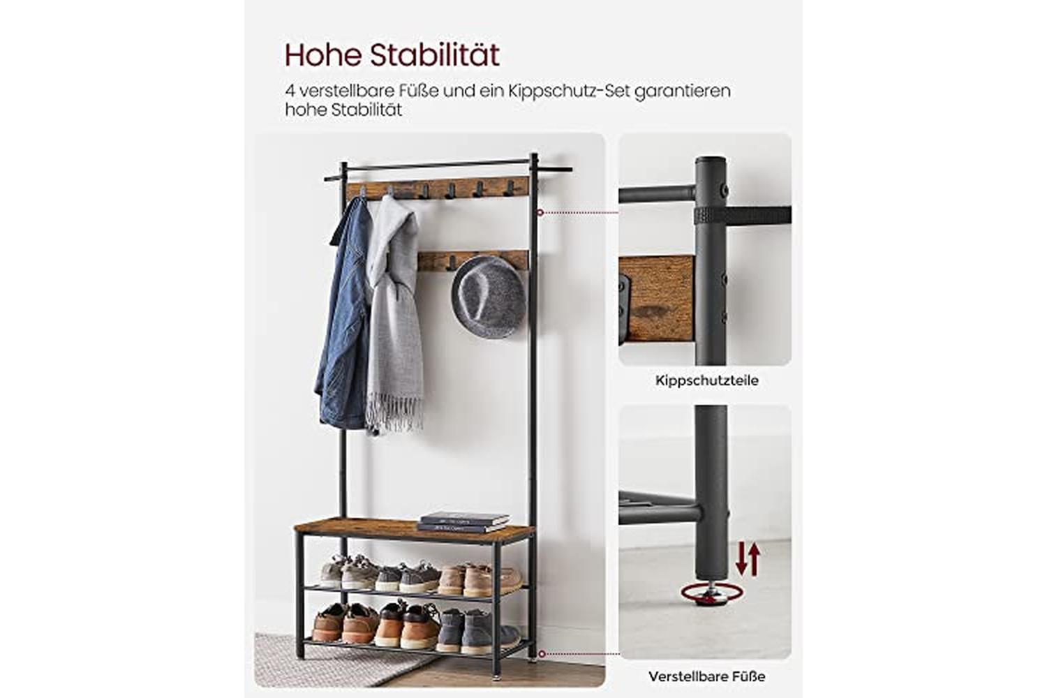 Vasagle HSR401B01 Coat Stand with 3 Shelves-3