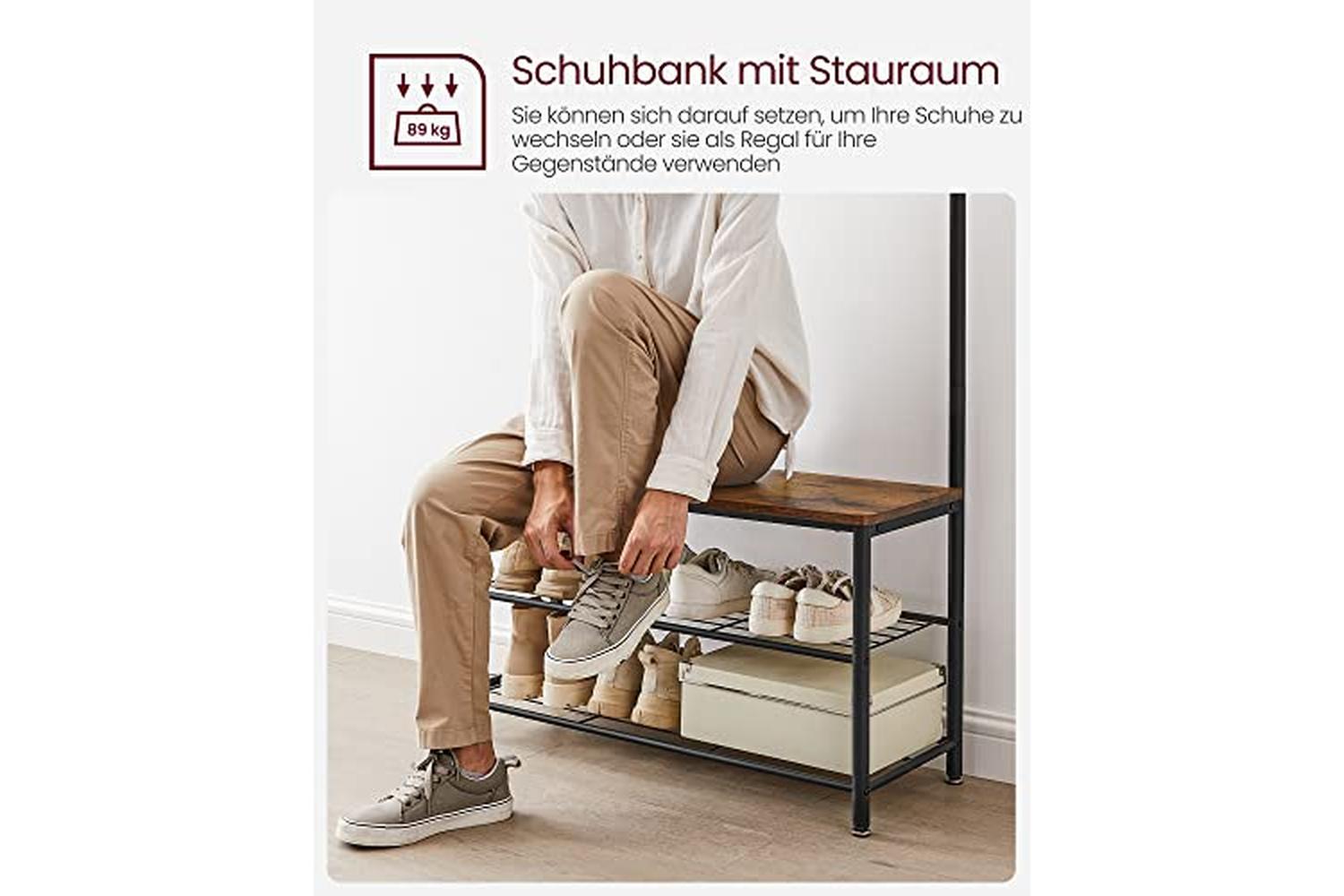 Vasagle HSR401B01 Coat Stand with 3 Shelves-4