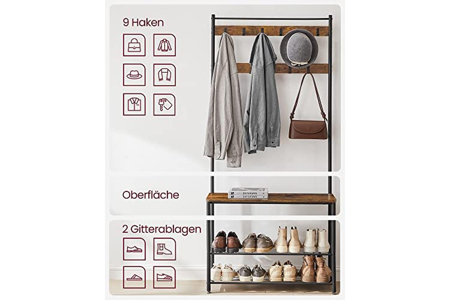 Vasagle HSR401B01 Coat Stand with 3 Shelves-6