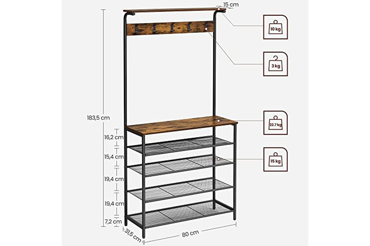 Vasagle HSR408B01 Coat Stand with Shoe Rack-6