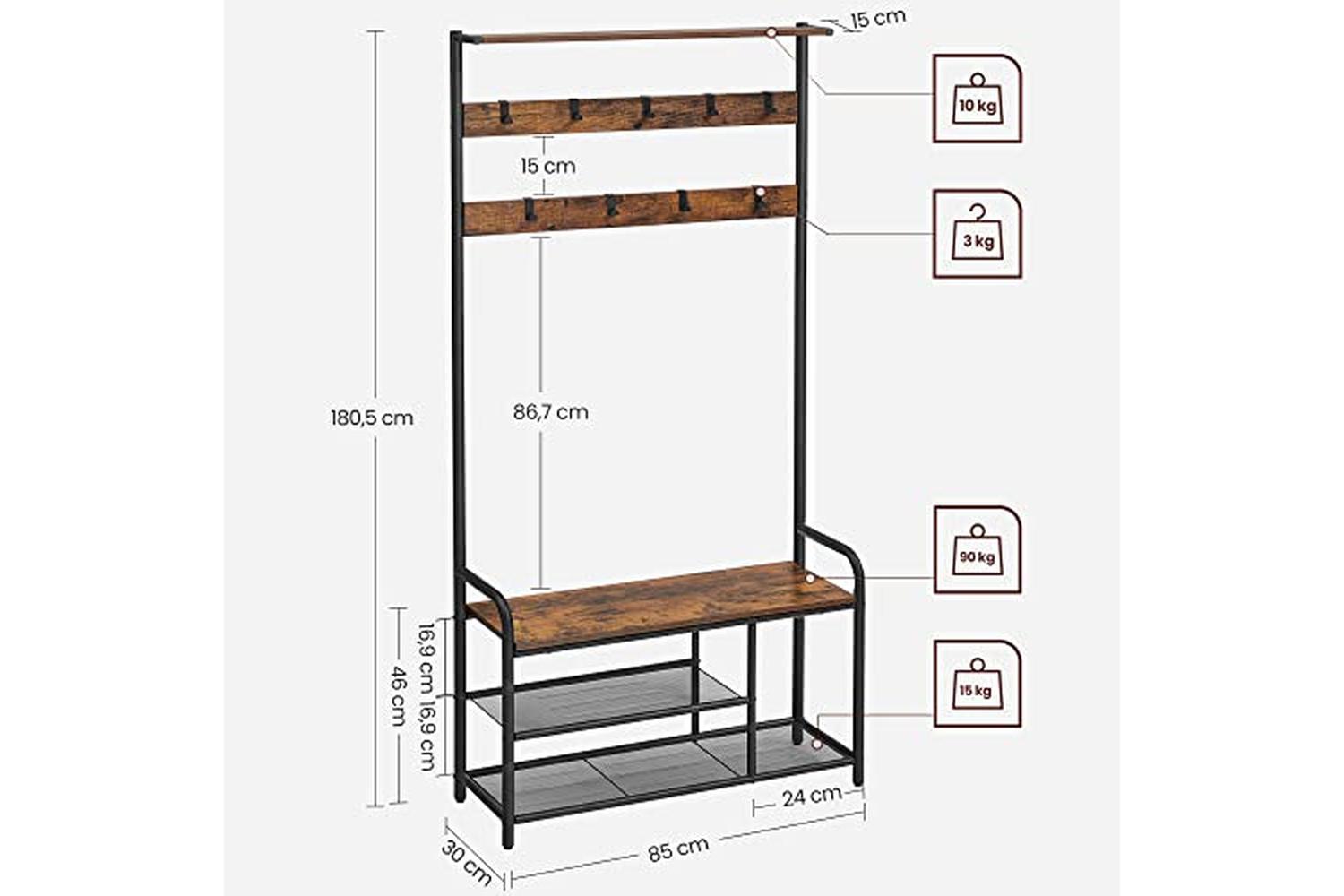 Vasagle HSR409B01 Coat Stand with Bench-6