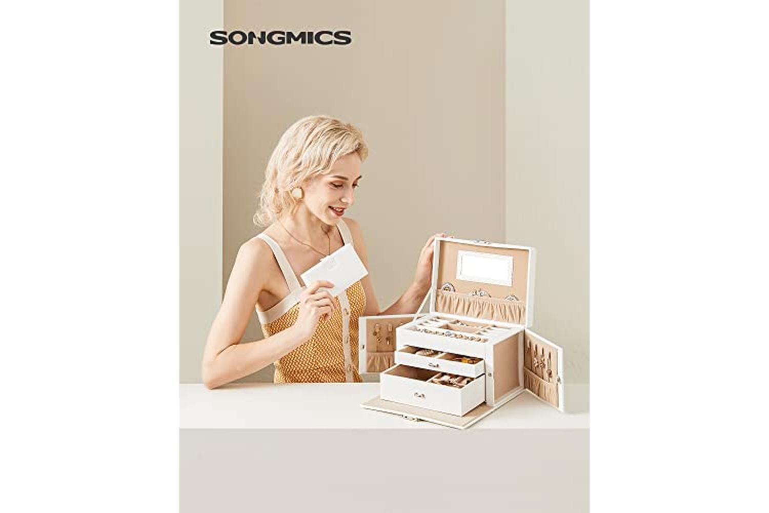 Songmics JBC121W Imitation Leather Jewelry Box | White-2
