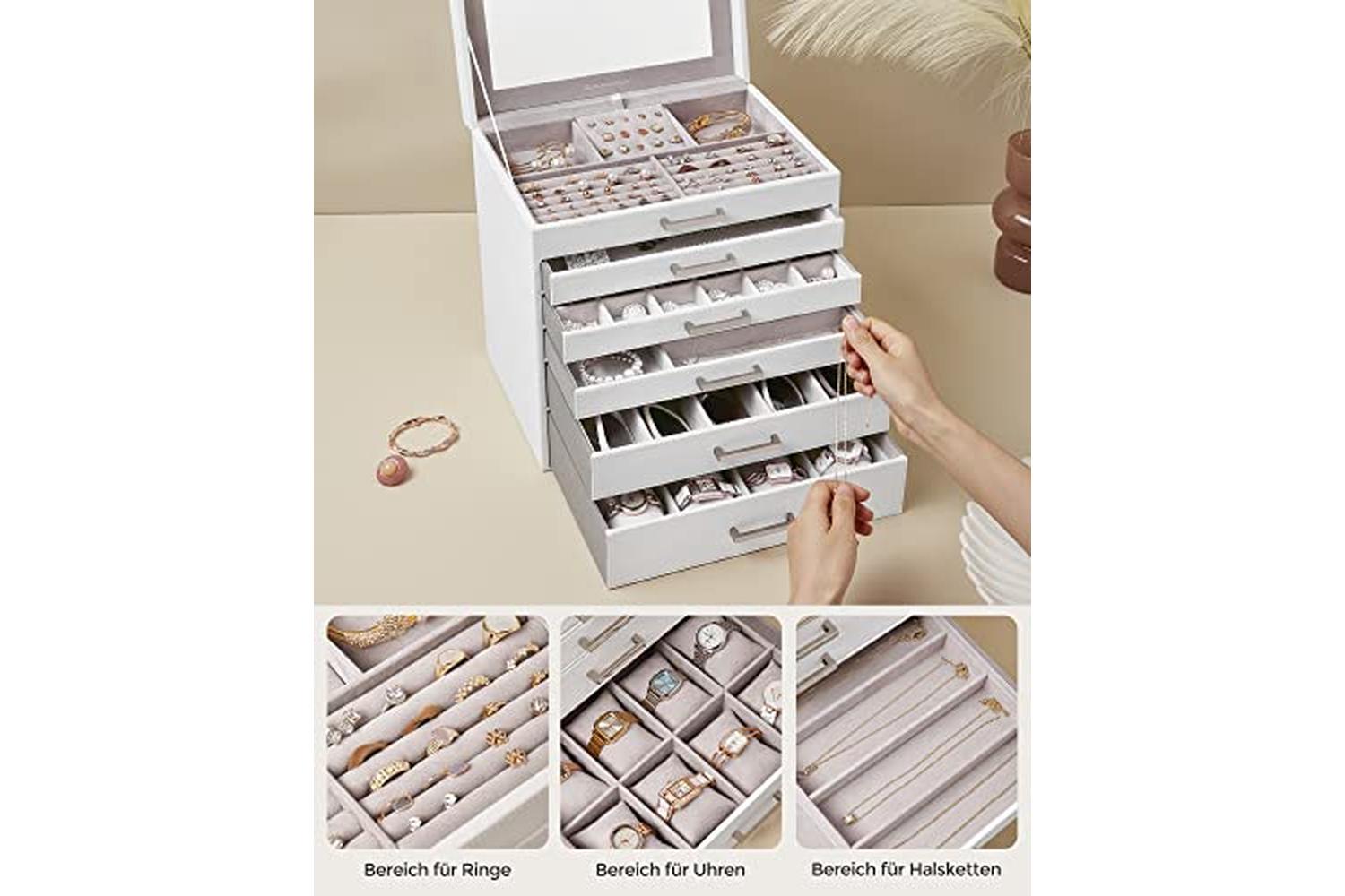 Songmics JBC138 Jewelry Box 5 Drawers | White-5