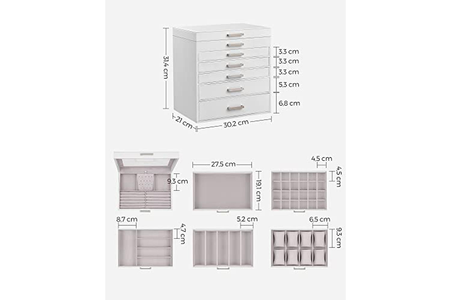 Songmics JBC138 Jewelry Box 5 Drawers | White-6