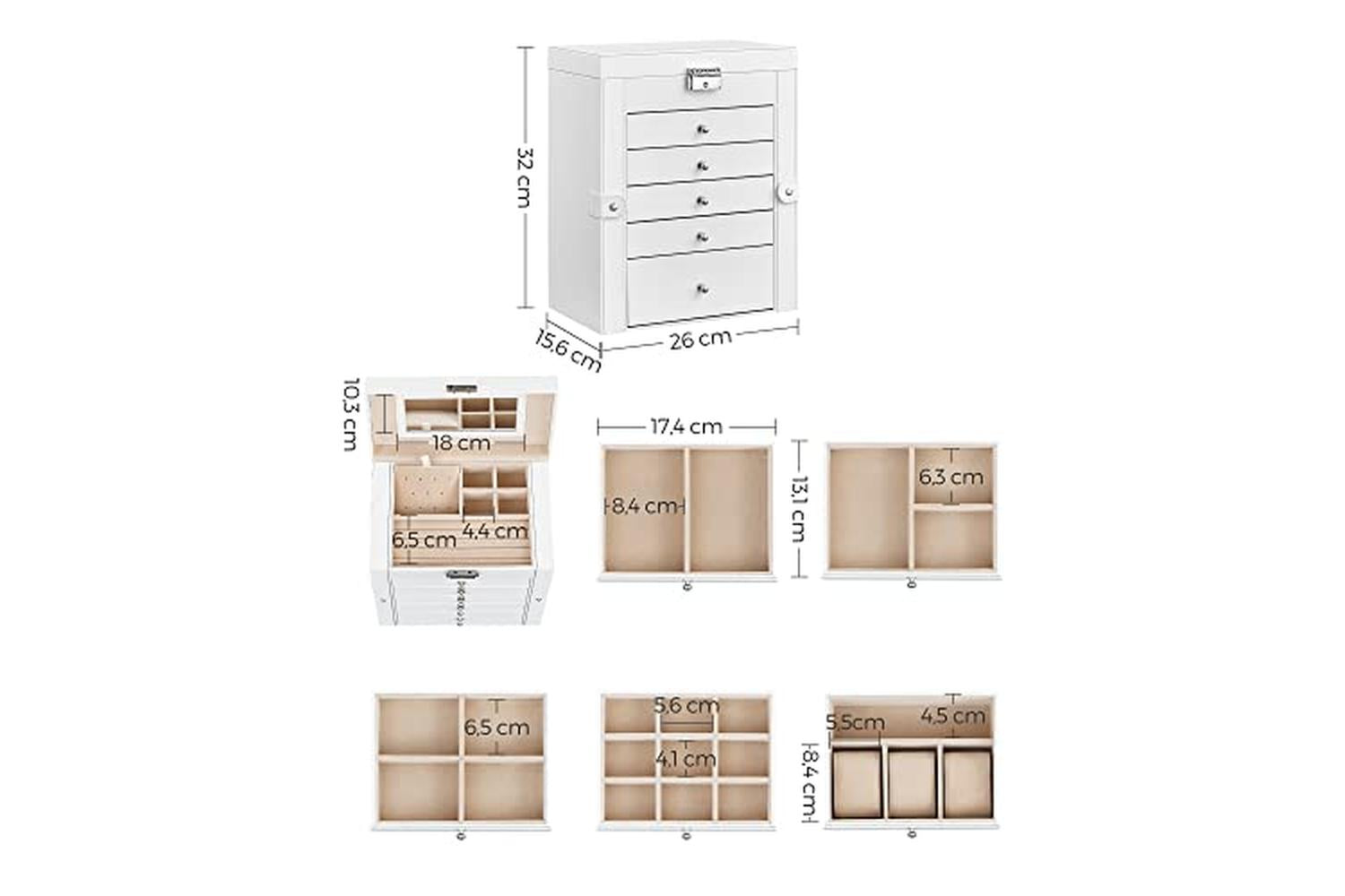 Songmics JBC152W01 Jewelry Box with 6 Level-7