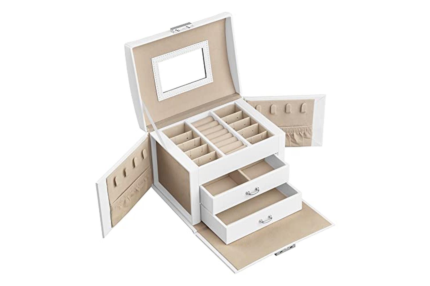 Songmics JBC154W01 Lockable Jewelry Box | White