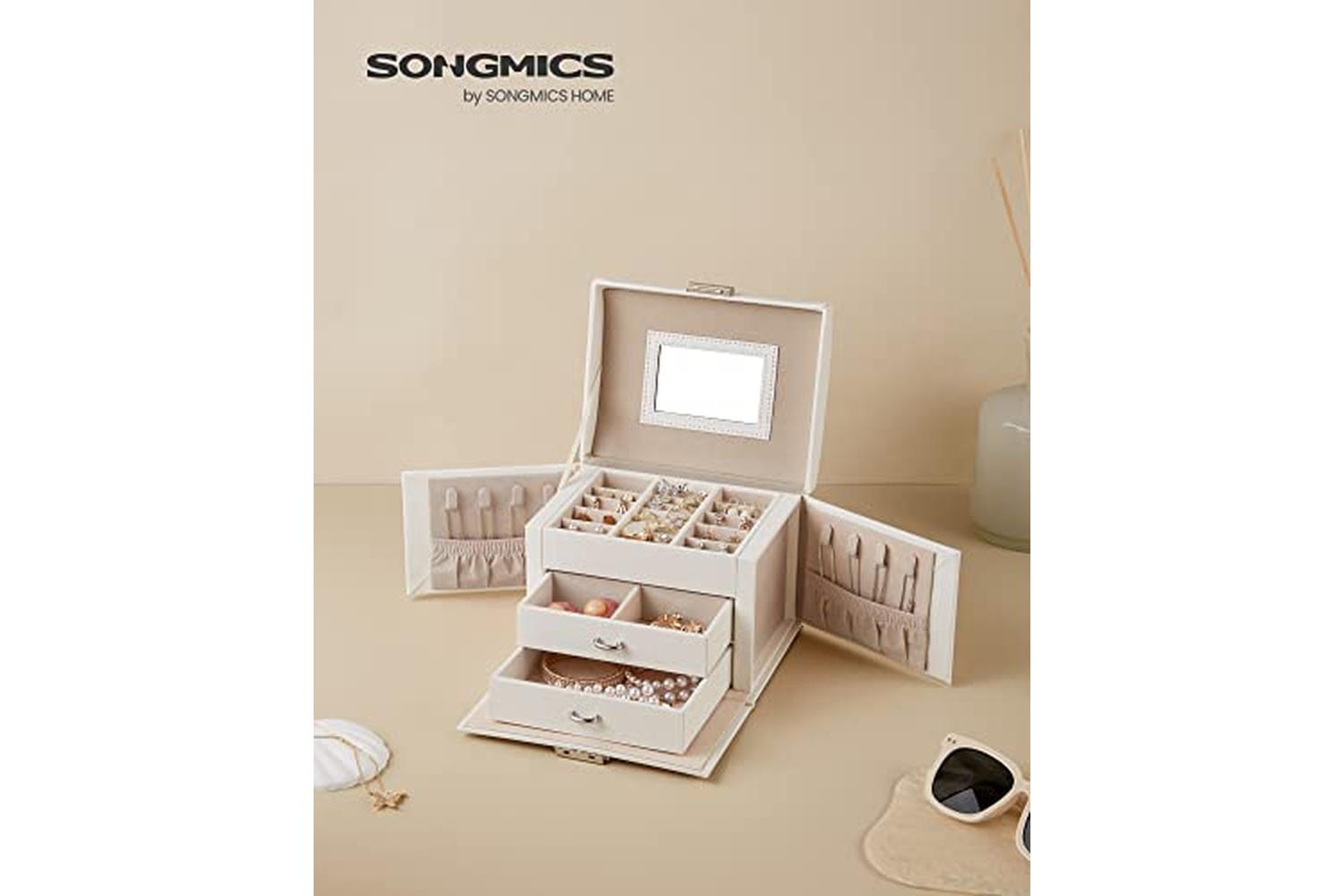 Songmics JBC154W01 Lockable Jewelry Box | White-2