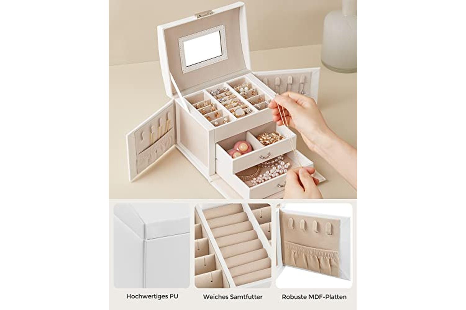 Songmics JBC154W01 Lockable Jewelry Box | White-5
