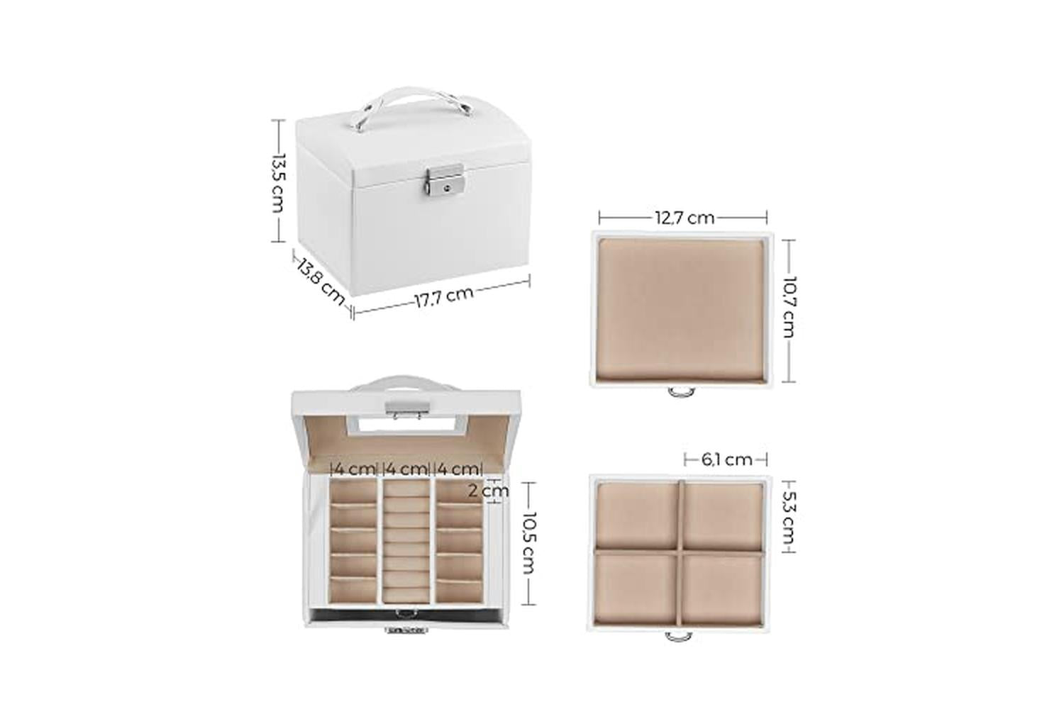 Songmics JBC154W01 Lockable Jewelry Box | White-6