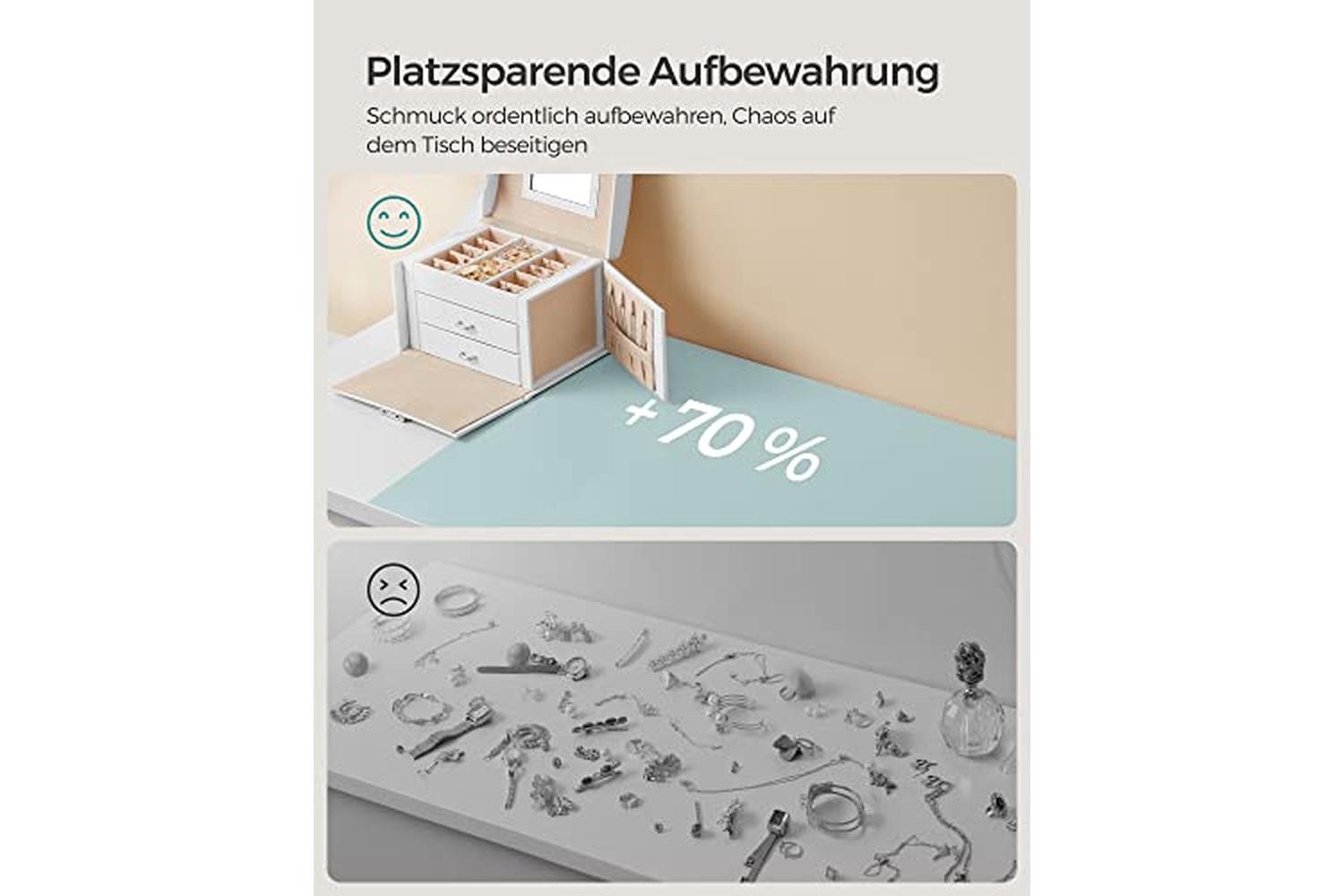 Songmics JBC154W01 Lockable Jewelry Box | White-7