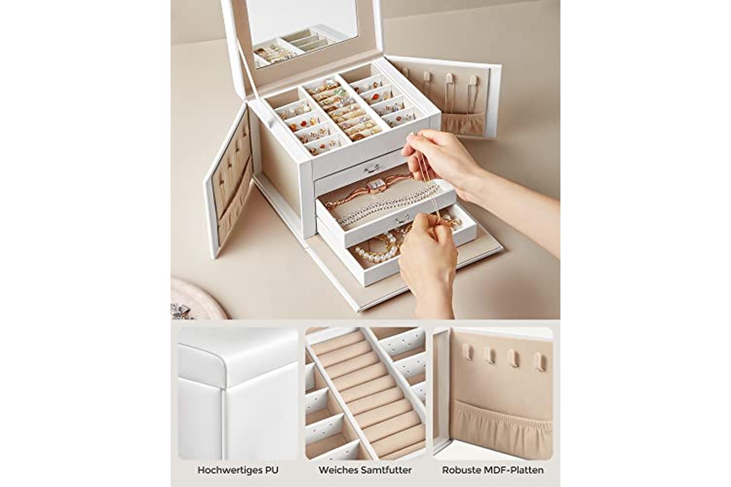 Songmics JBC159W01 4 Tier Jewelry Box | White-5