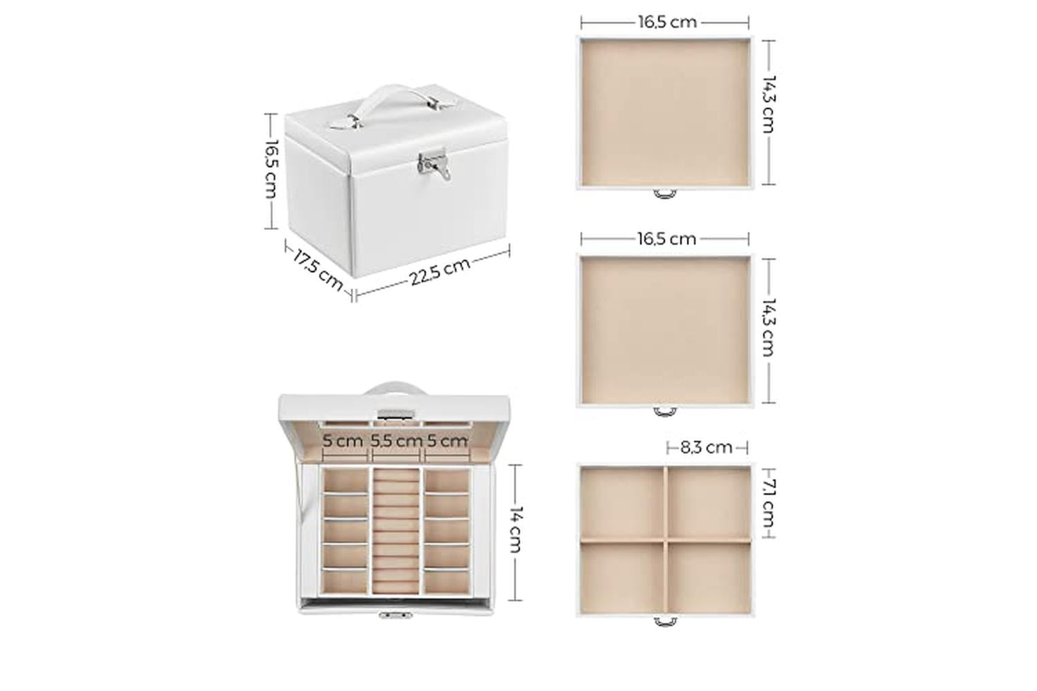 Songmics JBC159W01 4 Tier Jewelry Box | White-6