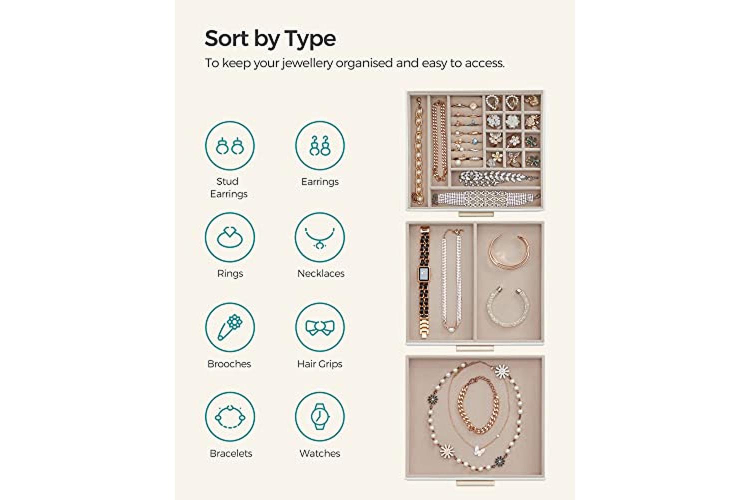 Songmics JBC239WT Jewelry Box with 3 Level-3