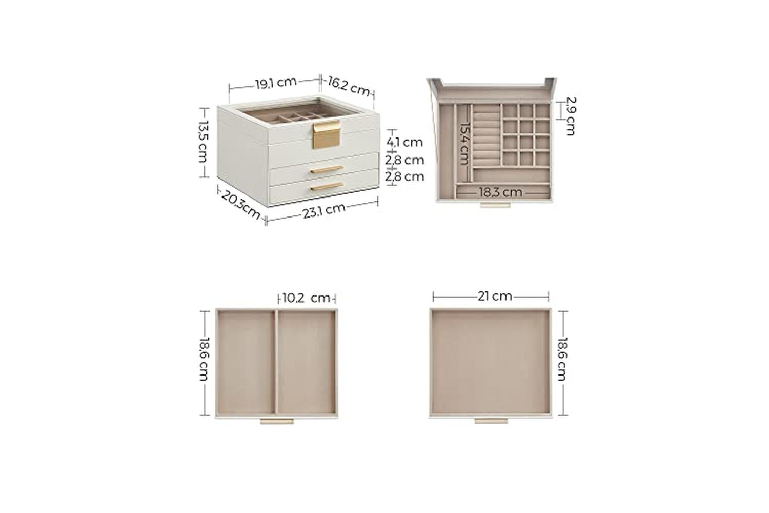 Songmics JBC239WT Jewelry Box with 3 Level-6