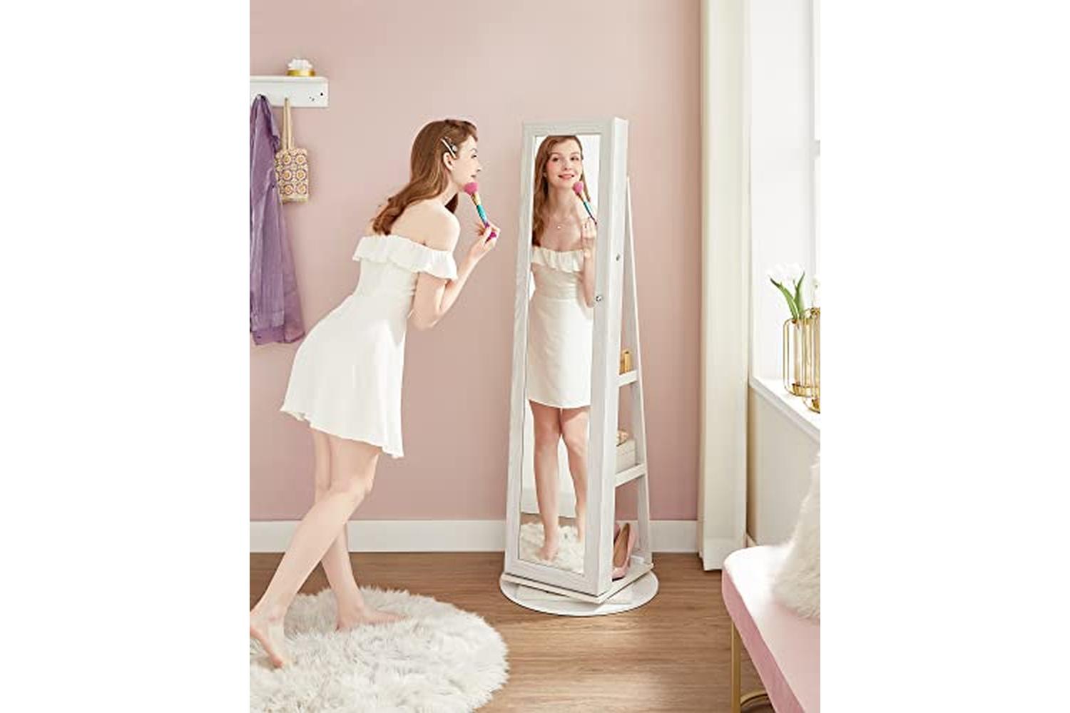 Songmics JBC62W Revolving  Jewelry Cabinet with Mirror-2