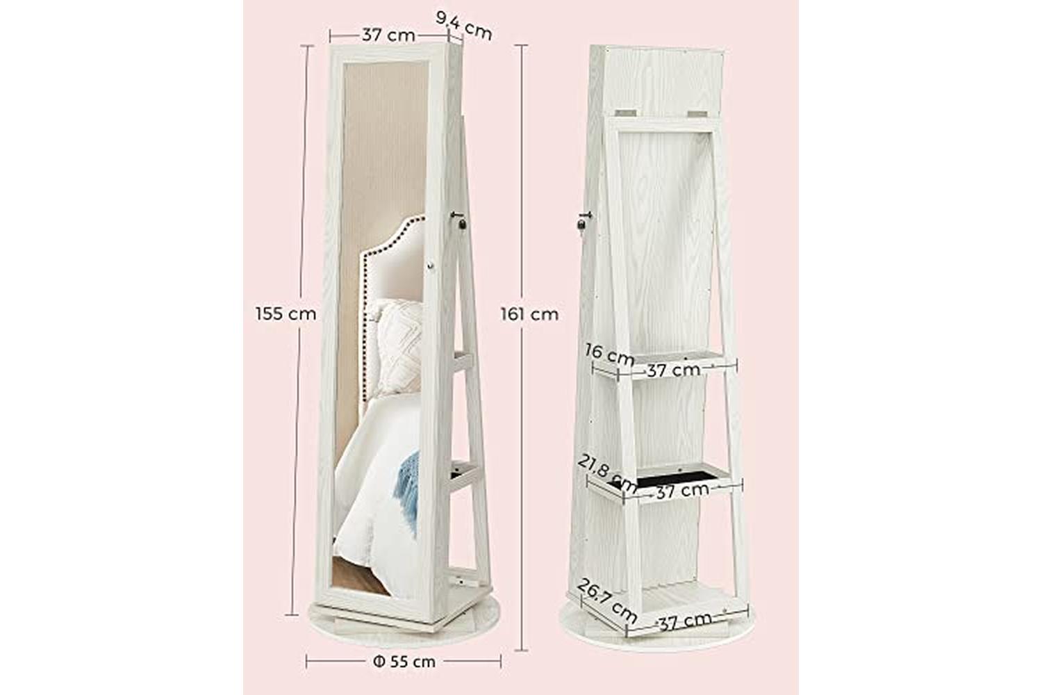 Songmics JBC62W Revolving  Jewelry Cabinet with Mirror-7
