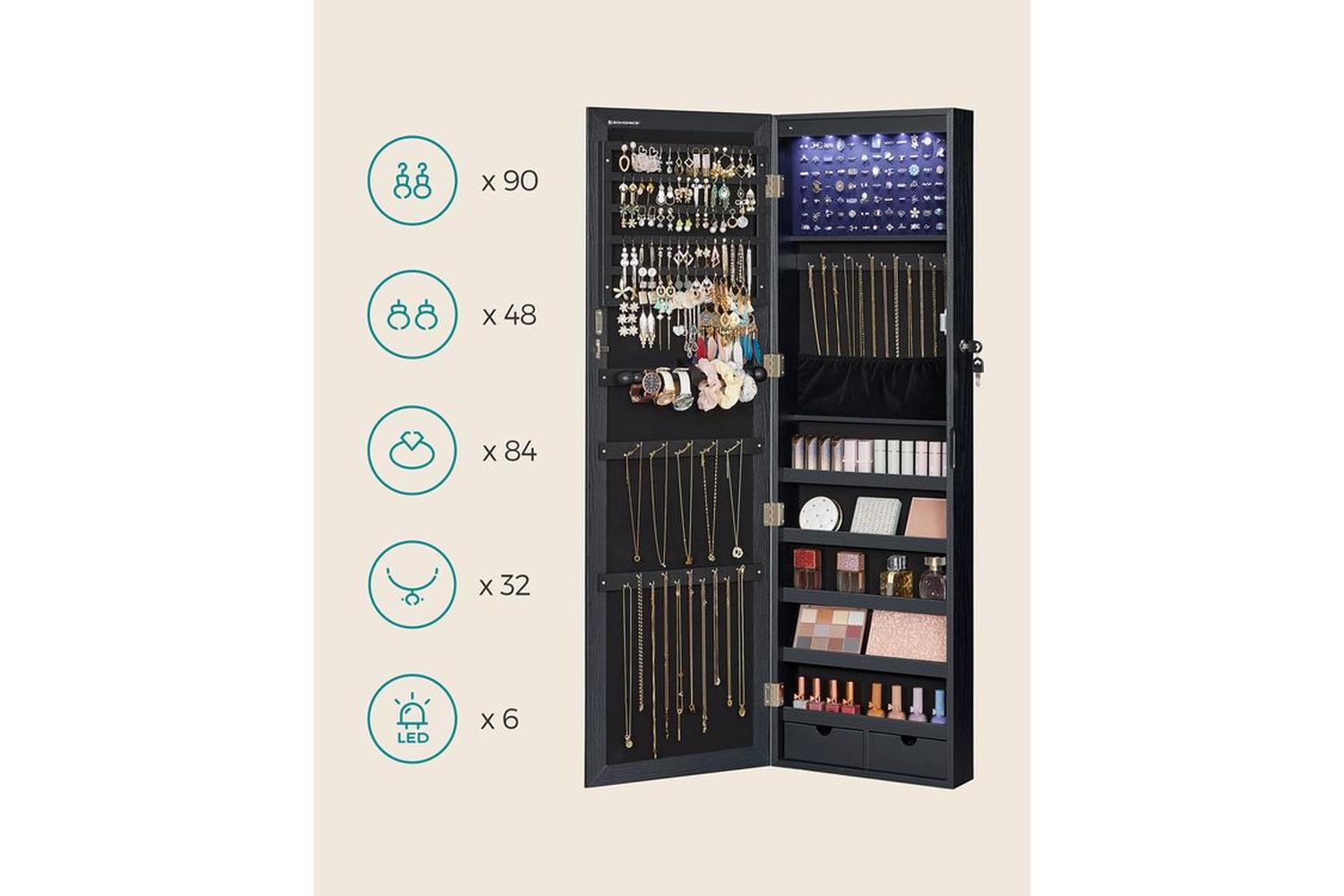 Songmics JJC093B01 Hanging Jewelry Cabinet with Mirror-4