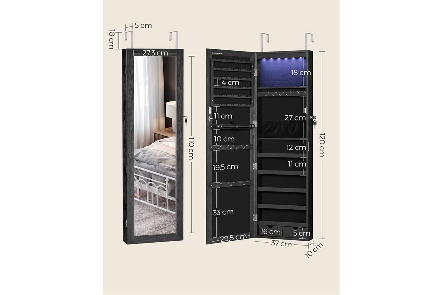 Songmics JJC093B01 Hanging Jewelry Cabinet with Mirror-6