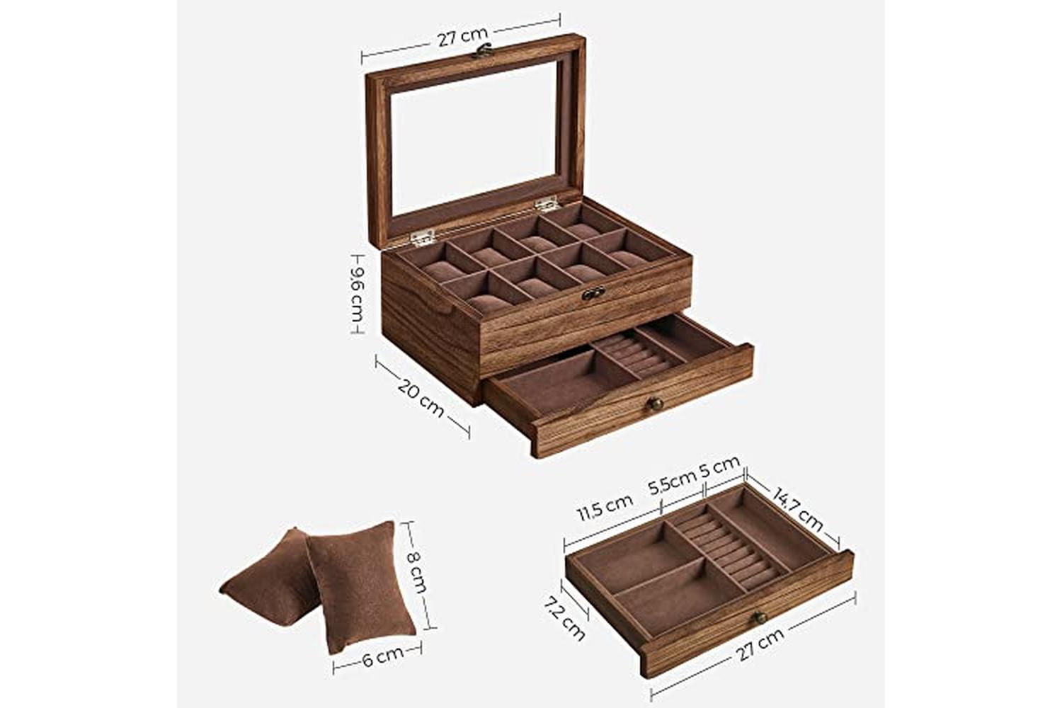 Songmics JOW008K01 Watch Box with 8 Compartments-6