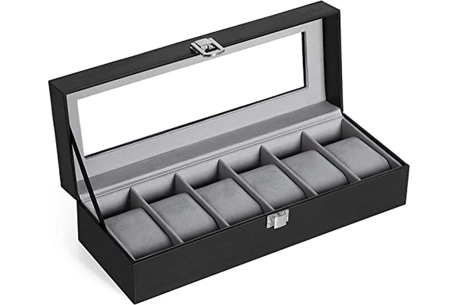 Songmics JWB06BK Rectangular Watch Box for 6 Watches