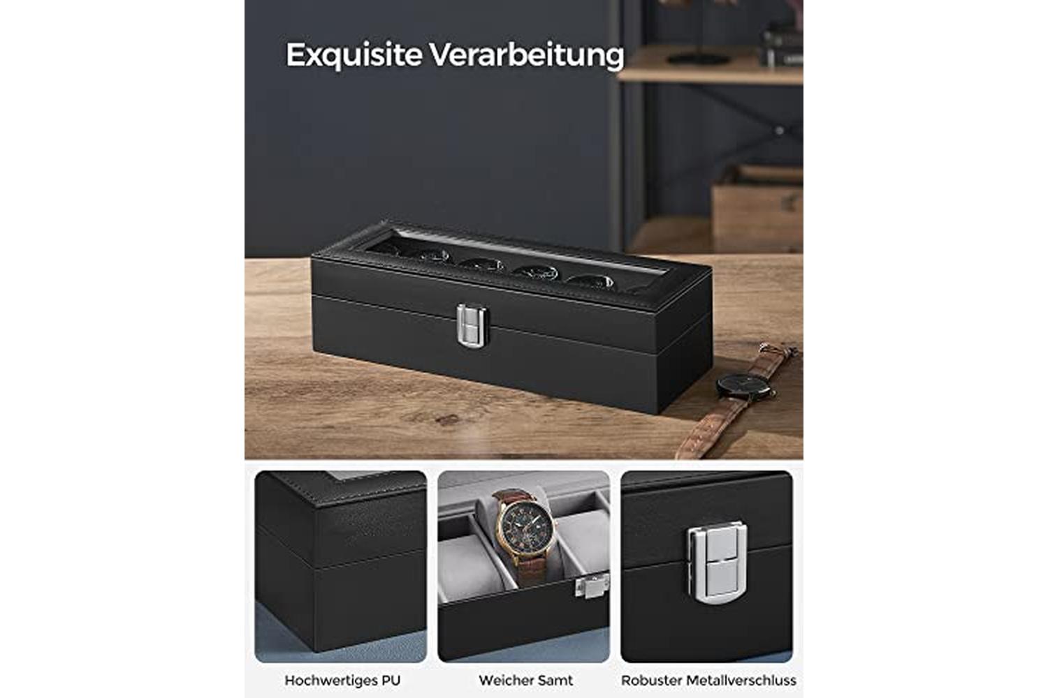 Songmics JWB06BK Rectangular Watch Box for 6 Watches-3