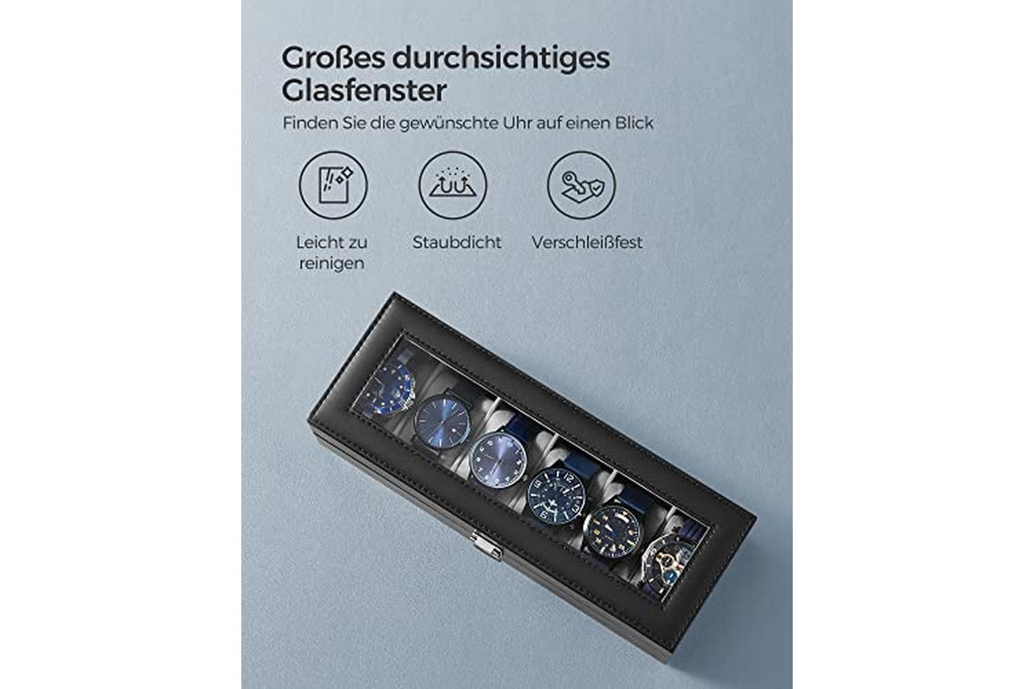 Songmics JWB06BK Rectangular Watch Box for 6 Watches-4