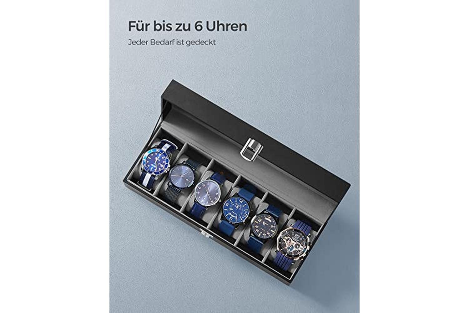 Songmics JWB06BK Rectangular Watch Box for 6 Watches-5