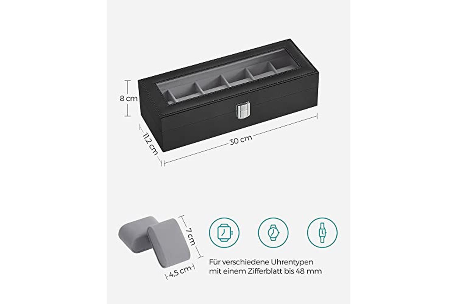 Songmics JWB06BK Rectangular Watch Box for 6 Watches-6