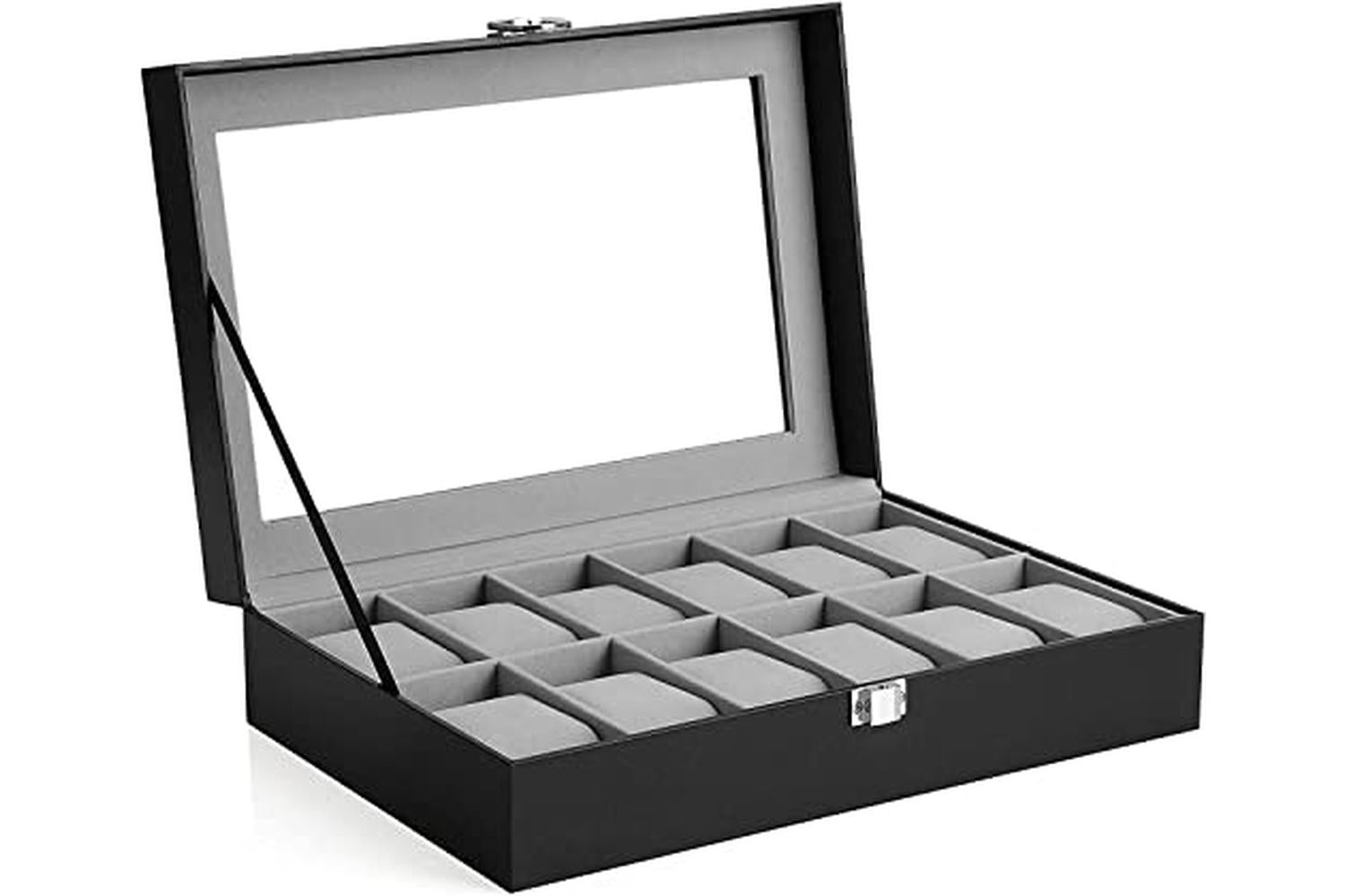 Songmics JWB12BK Watch Box with Glass Lid