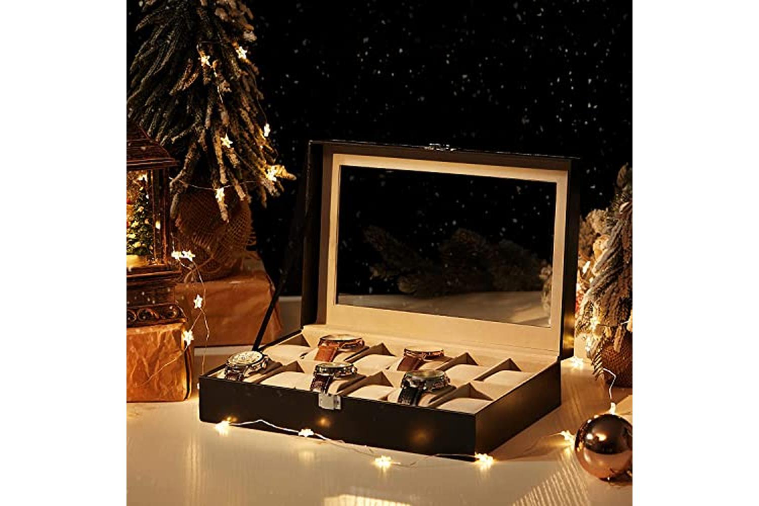 Songmics JWB12BK Watch Box with Glass Lid-2