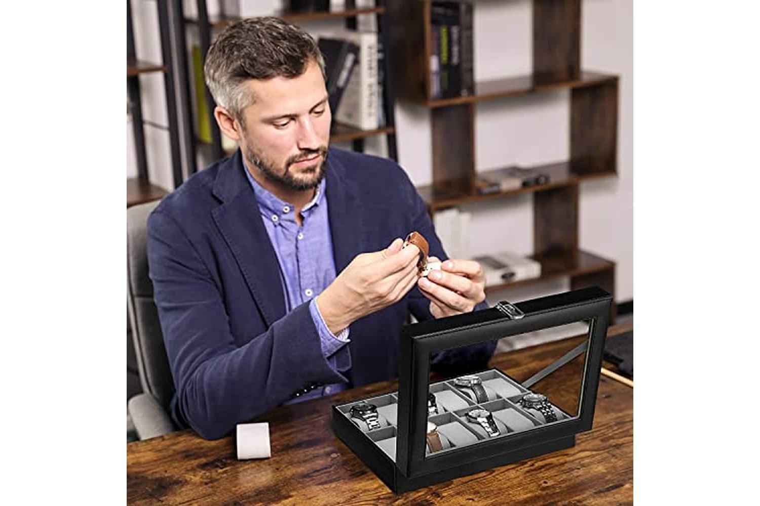 Songmics JWB12BK Watch Box with Glass Lid-3