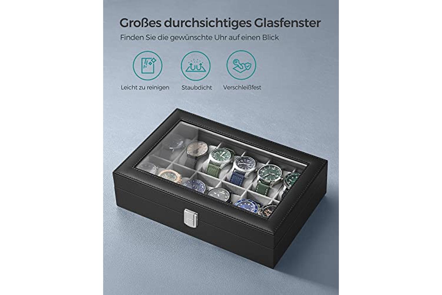 Songmics JWB12BK Watch Box with Glass Lid-5